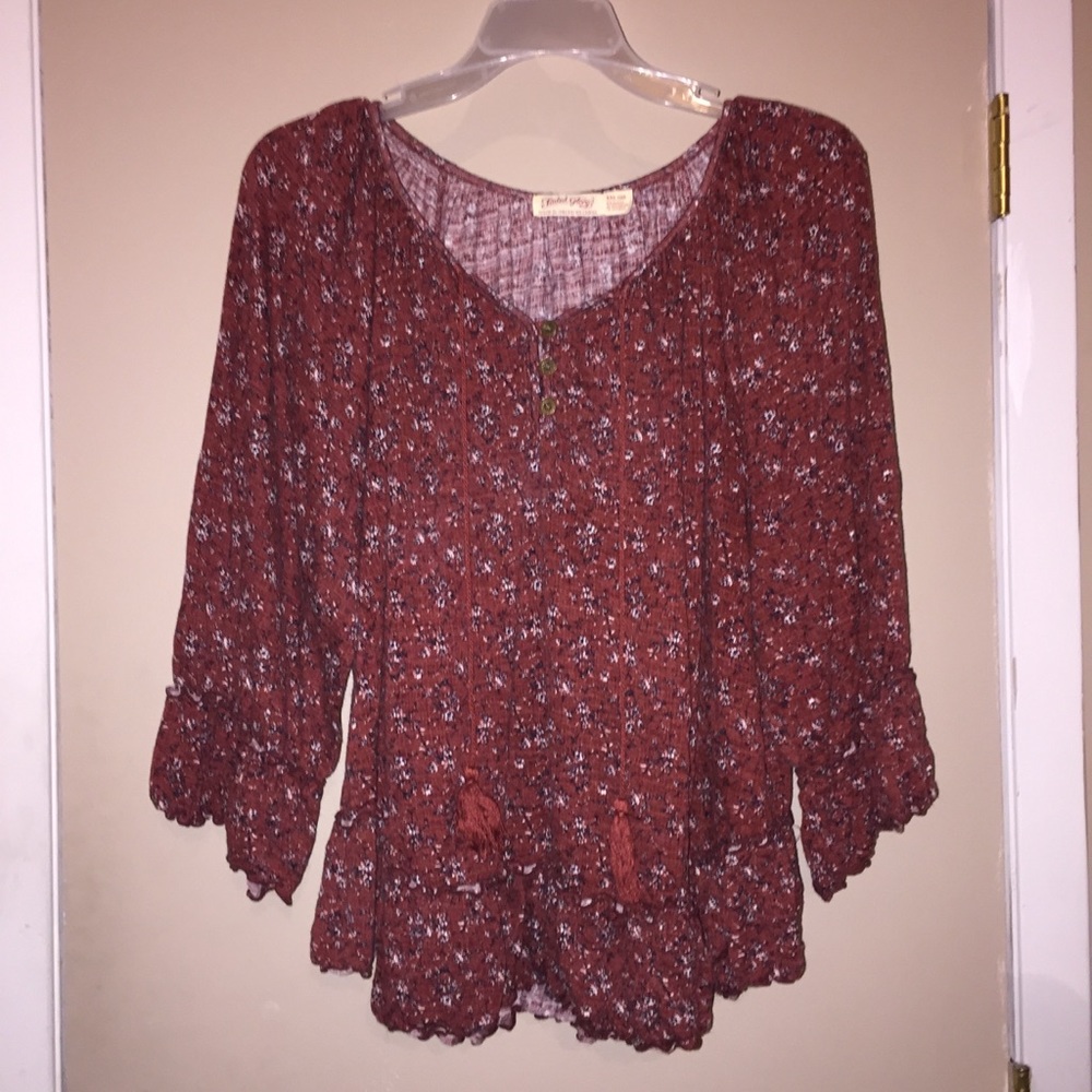 Floral burnt red “flowy” blouse XXL